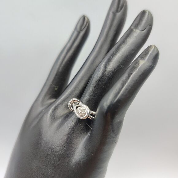 Sterling Silver 925 Designer Pave Diamond Knot Design Ring Sz 7 - Picture 9 of 15